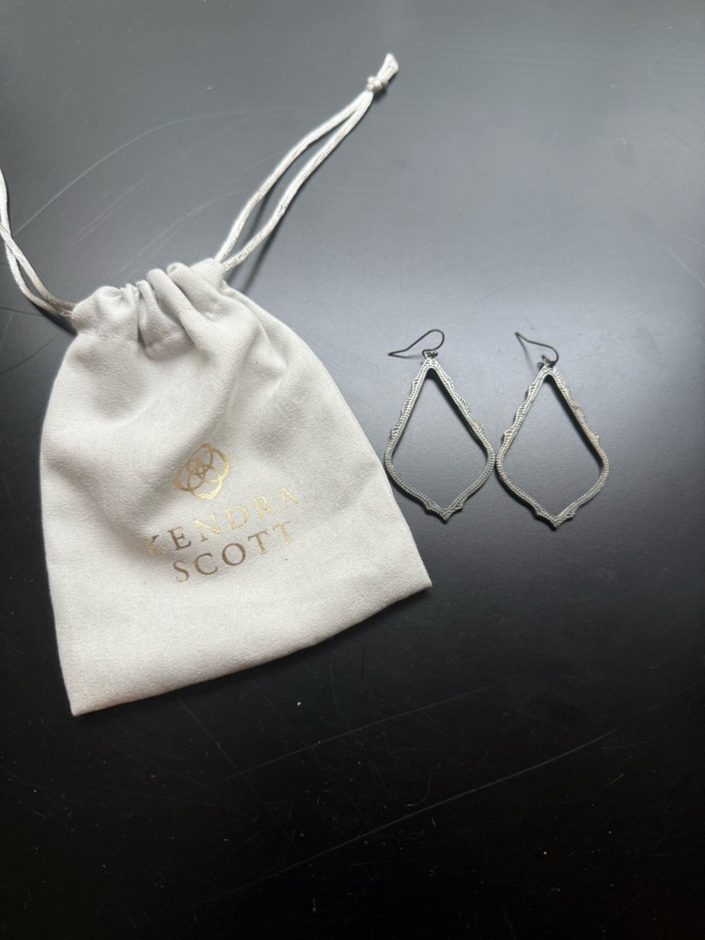 Kendra Scott Gunmetal Filigree Teardrop Dangle Earrings